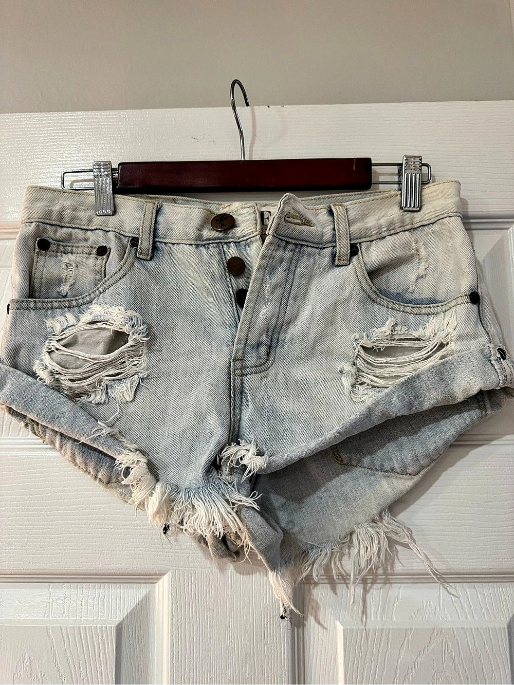 ONE by One Teaspoon Bandits Distressed Denim Shorts in Blue